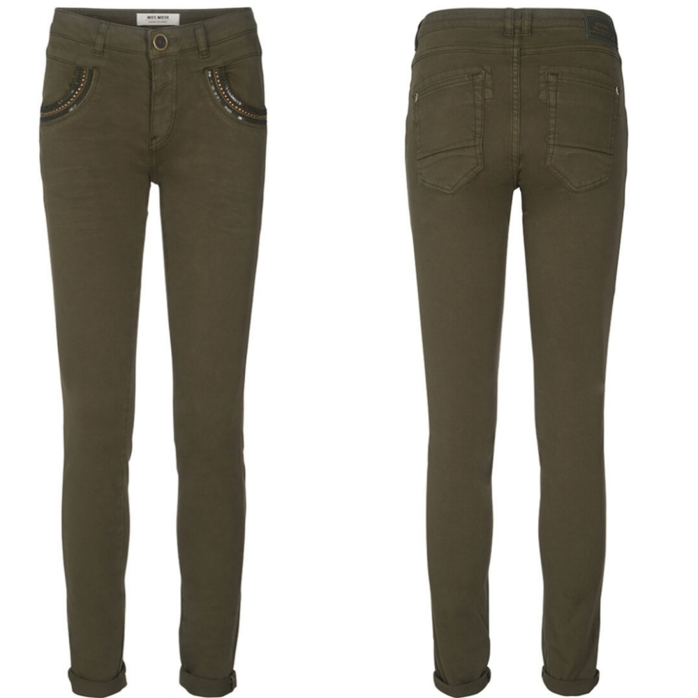 MOS MOSH Naomi Shine Pants In Army Green 27.